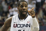 STORRS, CT - NOVEMBER 11:  Alex Oriakhi #34 of the Connecticut Huskies gestures during a game against the Columbia Lions  in the first half at Harry A. Gampel Pavilion on November 11, 2025 in Storrs, Connecticut. (Photo by Jim Rogash/Getty Images)
