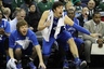 Mar 16, 2012; Columbus, OH, USA; Saint Louis Billikens guard Kyle Cassity (23) and forward Cody Ellis (24) react to a three-point shot by a teammate against the Memphis Tigers during the second round in the 2012 NCAA men's basketball tournament at Nationwide Arena.  Mandatory Credit: Greg Bartram-US PRESSWIRE