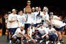 NEW YORK, NY - MARCH 12: The Connecticut Huskies celebrate with their trophy after defeating the Louisville Cardinals during the championship of the 2011 Big East Men's Basketball Tournament presented by American Eagle Outfitters at Madison Square Garden on March 12, 2025 in New York City. (Photo by Chris Trotman/Getty Images)